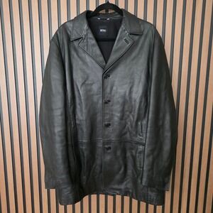 Hugo Boss Black Lamb Leather Coat Oleris Mens 42R Mid Length Jacket Soft Turkey